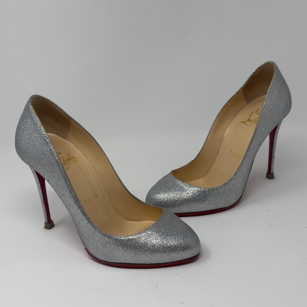 Christian Louboutin Fifille 100 Silver Glitter Pumps Heels Size 36